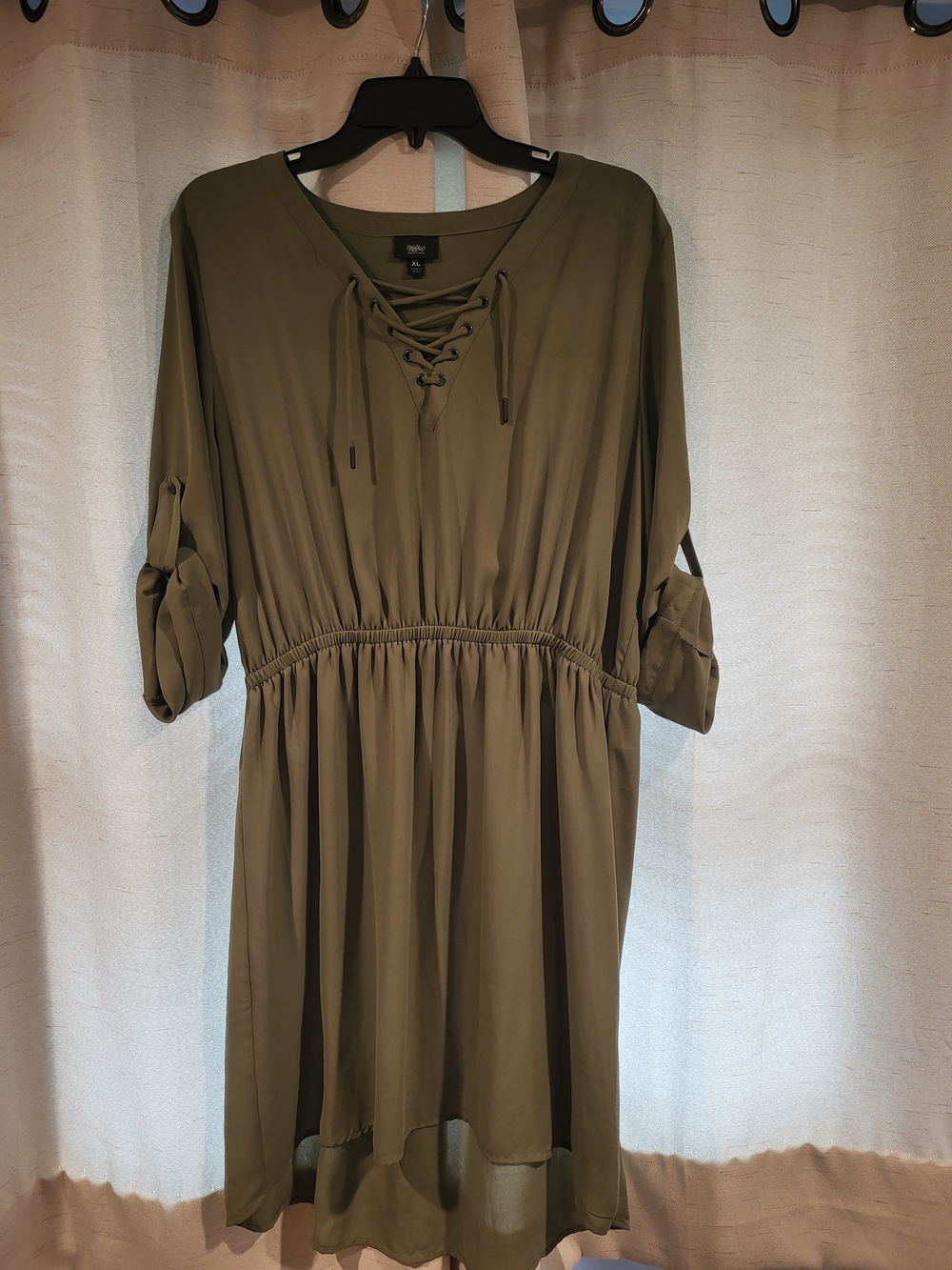Olive Lace-Up Waist Women's Dress